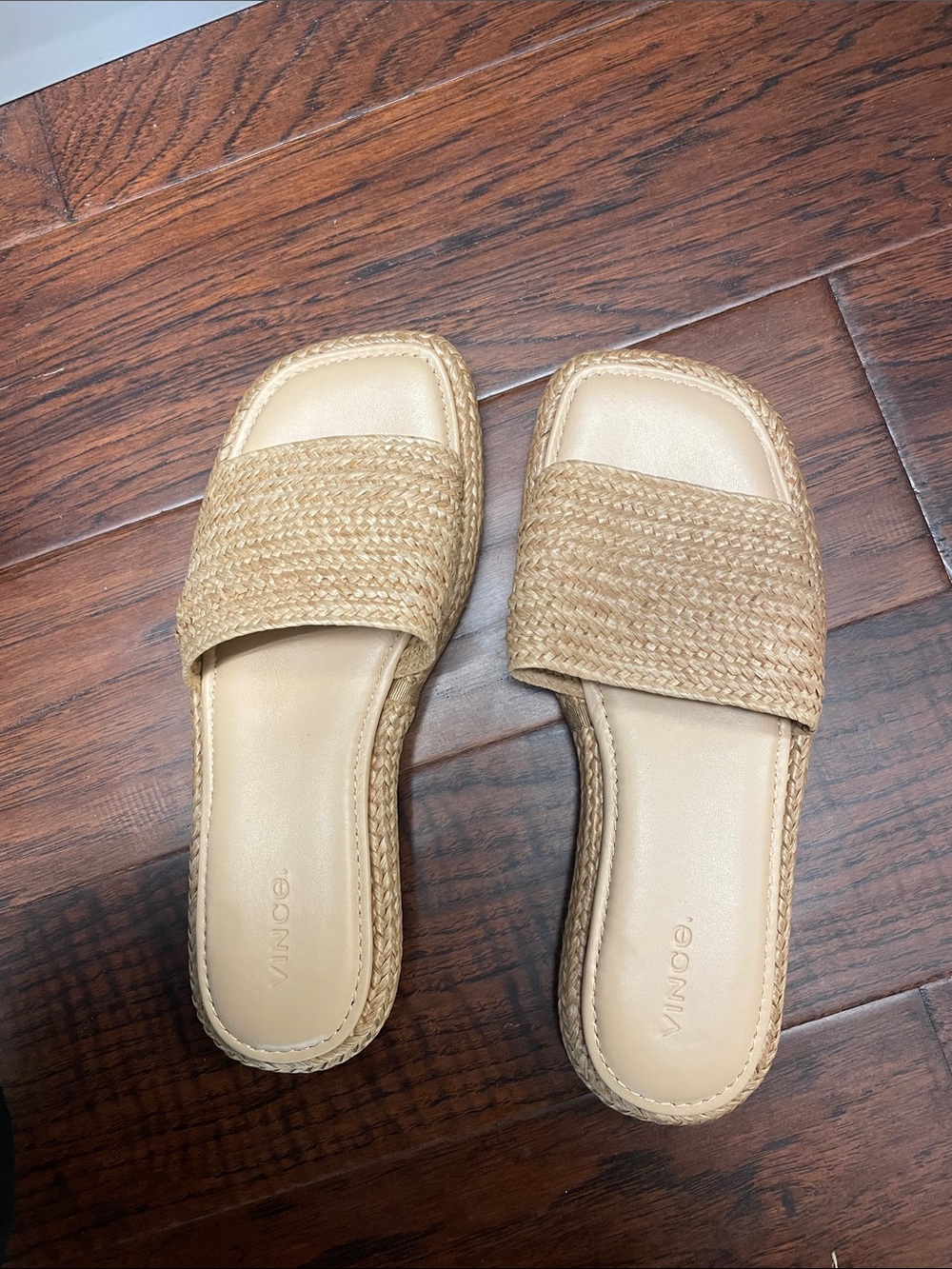 Vince Natural Tan Woven Slide Mules